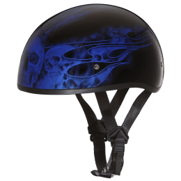 D.O.T. DAYTONA SKULL CAP- W/ SKULL FLAMES BLUE:S